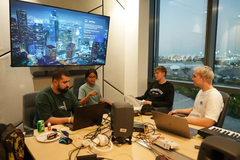 MixByJonah: The First FL Studio Certified Trainer in Africa Producer Jonah in Dubai working international artists in a music camp. Next to him (right to left) Sri Lankan singer Yohani, Con the Artist and Estonian producer Karl Killin