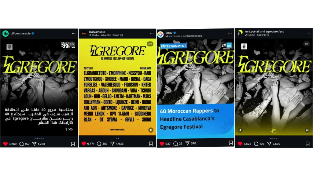 Moroccan hip hop show, EGREGORE Festival 2025 - Community engagement with Billboard and 2M TV