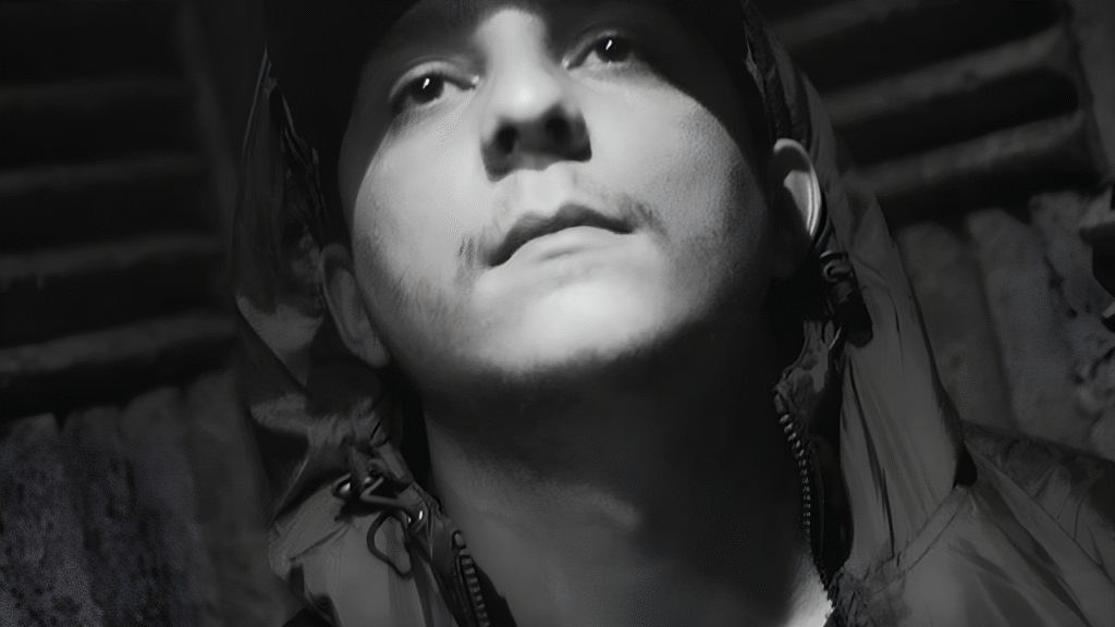 Moroccan Rapper and lyricist Lmorphine (black and white)