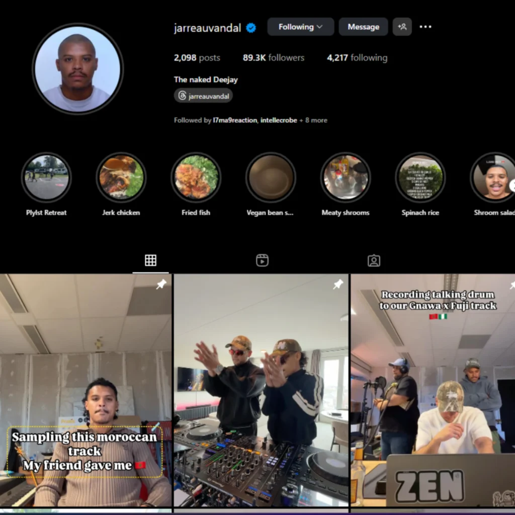 Instagram of Vandal Jarreau The Dutch dj and Producer Mixing Moroccan Rhythms with Global Bass