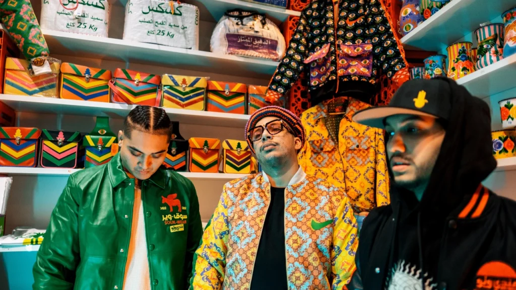 Our Diaspora: YP on American Influences and Moroccan Rap’s Rise Left to right - YP, Dimeh Todo, Small X, Hassan Hajjaj’s store, Marrakech, “OK” Music Video